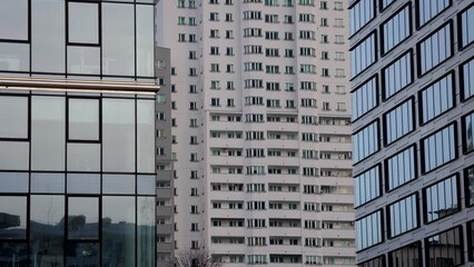 Poster - Apartments and office buildings in Warsaw city, Poland, 4k