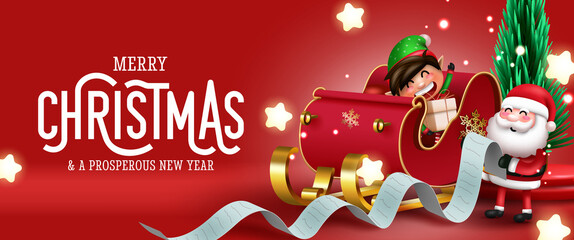 christmas characters vector background design. merry christmas greeting text with santa claus and el
