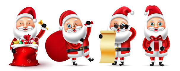 Wall Mural - Santa claus 3d christmas characters set. Santa claus christmas character in different pose and gestures like holding wish list, sack and gifts for xmas holiday season collection design.