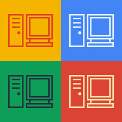 Aufkleber - Pop art line Computer monitor icon isolated on color background. PC component sign. Vector Illustration