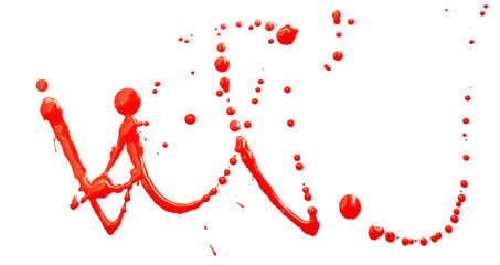 Wall Mural - Drops of red paint on a white background.