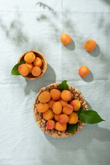 Poster - resh apricots on the light green linen tablecloth