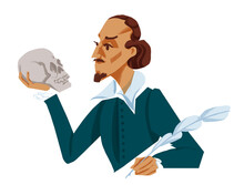 William Shakespeare Holding Skull - Colour Illustration