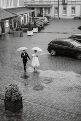 Wall Mural - young couple bride and groom in a white short dress