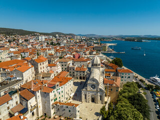 Wall Mural - Croatia - Amazing Sibenik the historical city in heart of Dalmacia from drone view