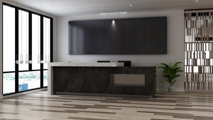 office front desk or receptionist room with wooden design interior