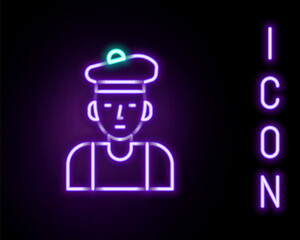 Wall Mural - Glowing neon line French man icon isolated on black background. Colorful outline concept. Vector