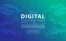 Digital Technology Banner Blue Green Background Concept With Technology Light Effect, Abstract Tech, Innovation Future Data, Internet Network, Ai Big Data, Lines Dots Connection, Illustration Vector