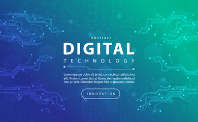 Wall Mural - Digital technology banner blue green background concept with technology light effect, abstract tech, innovation future data, internet network, Ai big data, lines dots connection, illustration vector