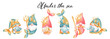 Mermaid gnome banner, mermaid gnome. Vector illustration