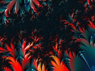 Sticker - Abstract red and blue floral, nature pattern on dark background. Fractal backdrop with copy space for text or logo