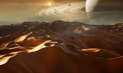 Wall Mural - planet and sand dunes in outer space