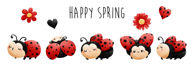 happy spring with ladybug. Vector illustration