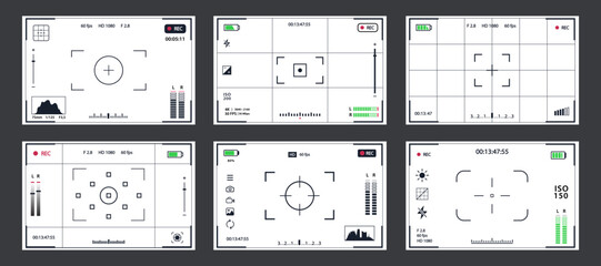 viewfinder template vector set -record frame for camera isolated on black background. night camera m