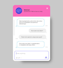 Wall Mural - Chat bot window for website and mobile app isolated on background. Social communication chatting. Group text messaging app. Vector 10 eps