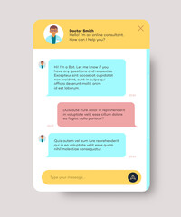 Wall Mural - Online doctor chat window for website and mobile app isolated on white background. Chat bot, social communication chatting, consultant. Group text messaging app. Vector 10 eps