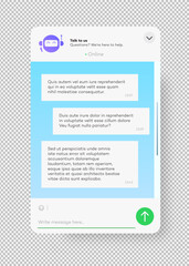 Wall Mural - Online chat bot window for website and mobile app isolated on transparent background. Social communication chatting. Group text messaging app. Vector 10 eps