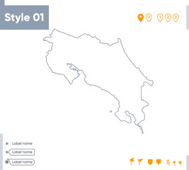 Naklejka na meble Costa Rica - stroke map isolated on white background. Outline map. Vector map
