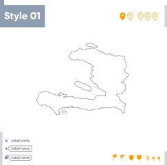 Naklejka na meble Haiti - stroke map isolated on white background. Outline map. Vector map