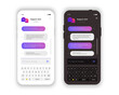 © Chikichirony - Online chat windows mobile app set white and dark theme isolated on white background. Social communication chatting. Group text messaging app. Vector 10 eps