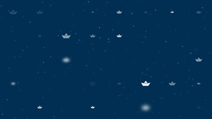 Poster - Template animation of evenly spaced paper boat symbols of different sizes and opacity. Animation of transparency and size. Seamless looped 4k animation on dark blue background with stars