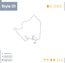 Naklejka na meble Lampung, Indonesia - stroke map isolated on white background. Outline map. Vector map