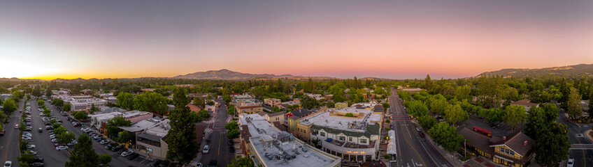 Aerial sunset view of downtown Danville in California