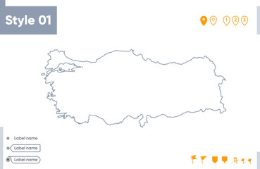 Naklejka na meble Turkey - stroke map isolated on white background. Outline map. Vector map