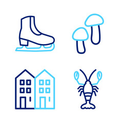 Poster - Set line Lobster, House, Mushroom and Skates icon. Vector