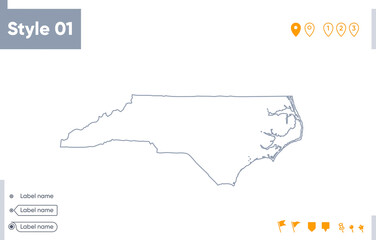 Naklejka na meble North Carolina, USA - stroke map isolated on white background. Outline map. Vector map