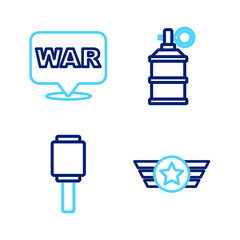 Canvas Print - Set line Star American military, Anti-tank hand grenade, Hand smoke and The word war icon. Vector