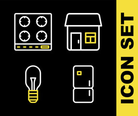 Sticker - Set line House, Refrigerator, Light bulb and Gas stove icon. Vector