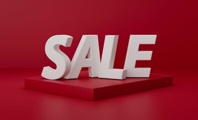 Sticker - 3d Sale Letters on red podium set, Discount concept