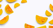 Frame Made Of Cut And Slices Butternut Squash On White Background.