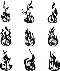 Wall Mural - Cartoon fire flame Collection Vectors Silhouettes