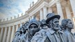 Closeup of the statue honoring migrants and refugees in St. Peter's Square at the Vatican in Rome