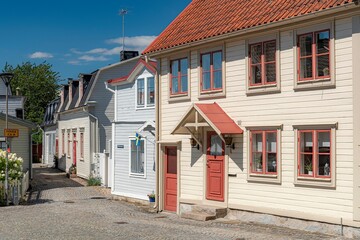 Sticker - Beautiful shot of a street with colourful buildings in Ronneby, Sweden