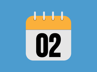 Day 2 calendar icon. Orange Calendar Page on Blue Background. Simple vector illustration.