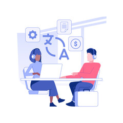 Poster - Digital translator isolated concept vector illustration. Group of diverse people talks and wears headsets, international business travel, negotiation process, language barrier vector concept.