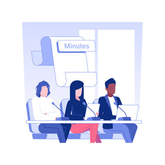 Poster - Meeting minutes isolated concept vector illustration. Group of diverse people keeping track or writing of meeting minutes, international business travel, negotiations process vector concept.