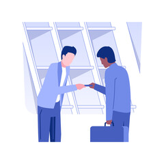 Poster - International business etiquette isolated concept vector illustration. Multiethnic business people greeting, international working travel, cultural barriers, partnership idea vector concept.