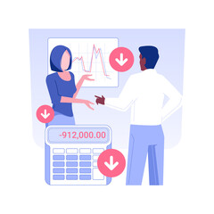 Poster - Business losses isolated concept vector illustration. Company leaders upset with financial statements, disappointing financial report, business documents, corporate paperwork vector concept.