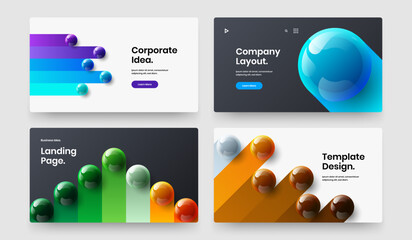 Geometric 3D balls website template bundle. Bright horizontal cover design vector concept collection.