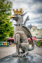 Vertical Shot Of The Famous Griffin Sculpture With A Crown In Malmo, Sweden