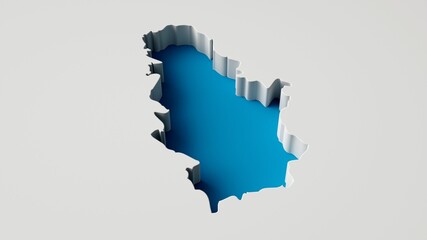 Canvas Print - 3d illustration of Serbia Map 3d inner extrude map Sea Depth with inner shad0ow.