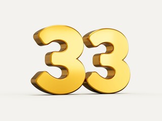 Canvas Print - 3d illustration of golden number 33 or thirty three isolated on beige background with shadow.