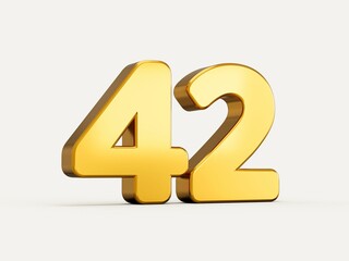 Sticker - 3d illustration of golden number 42 or forty two isolated on beige background with shadow.