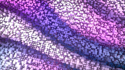 Poster - Pink and purple geometric background. 3d of pattern rectangles, parallelepipeds. Relief. Abstract lavender field. Wave of musical mosaic, puzzle. Banner art, games, presentations, business, websites.