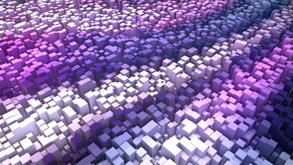 Poster - Pink and purple geometric background. 3d of pattern rectangles, parallelepipeds. Relief. Abstract lavender field. Wave of musical mosaic, puzzle. Banner art, games, presentations, business, websites.