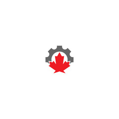 Sticker - Company or brand logo of a maple leaf and a hex nut on a white background